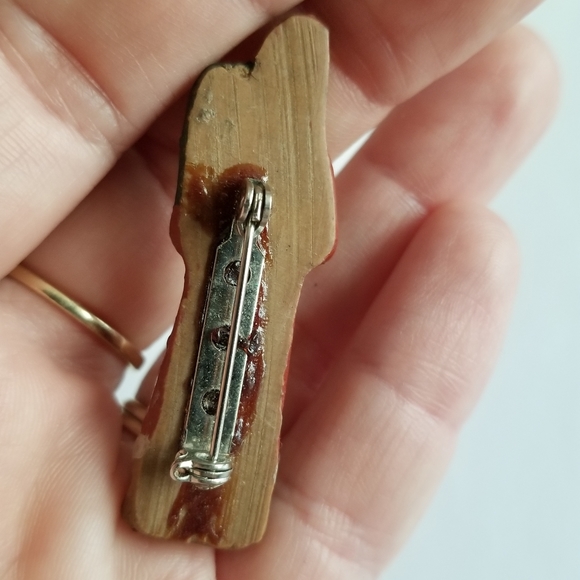 Folk Art Santa brooch pin primitive prim Christmas painted XMas holiday claus - Picture 8 of 8